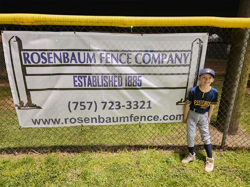 Rosenbaum Fence Company suporting the community baseball team in Hampton VA and the surrounding area